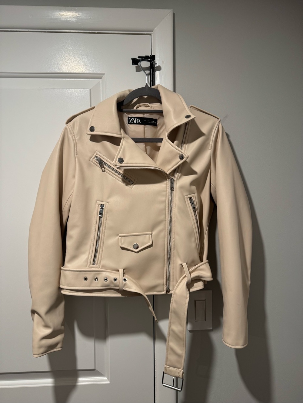 Zara Beige Faux Leather Biker Jacket